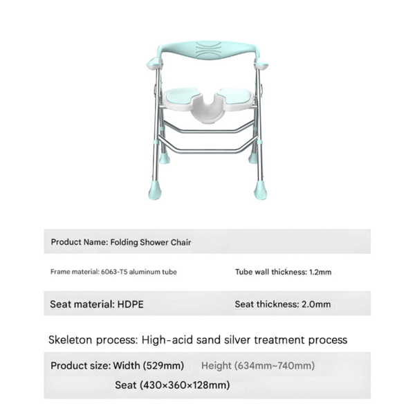 Folding Bath Chair for Seniors, Lightweight Portable Shower Seat - Image 2