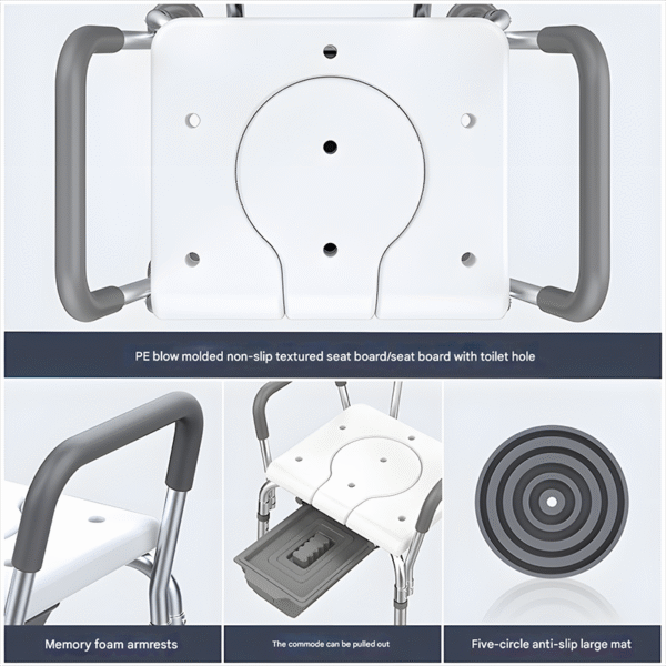 Adjustable Dual-Use Shower & Toilet Chair, Safe and Versatile Bathroom Seat - Image 4