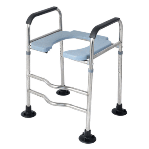 Stainless Steel Toilet Chair, Height-Adjustable Mobile Commode for Elderly