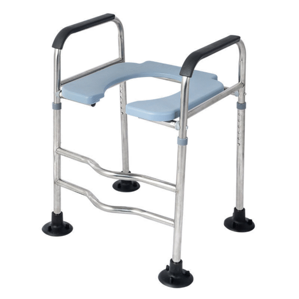 Stainless Steel Toilet Chair, Height-Adjustable Mobile Commode for Elderly