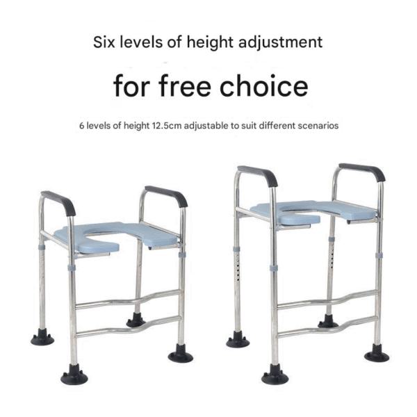 Stainless Steel Toilet Chair, Height-Adjustable Mobile Commode for Elderly - Image 4