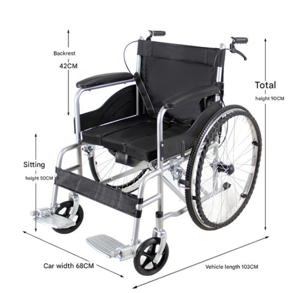 Foldable Lightweight Wheelchair with Built-In Toilet, Thickened Frame for Elderly