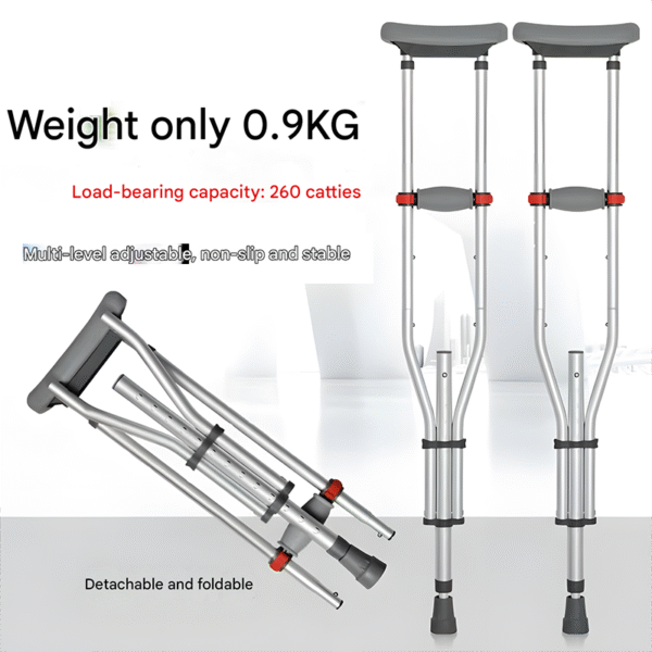 Foldable Aluminum Alloy Underarm Crutches, Non-Slip Walking Aid - Ảnh 2