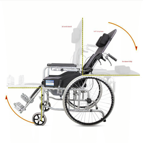 Multifunctional Foldable Reclining Wheelchair with Built-In Toilet for Elderly - Image 3