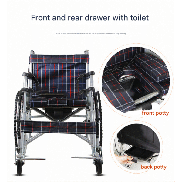 Foldable Steel Wheelchair with Built-In Toilet for Elderly & Disabled - Image 3