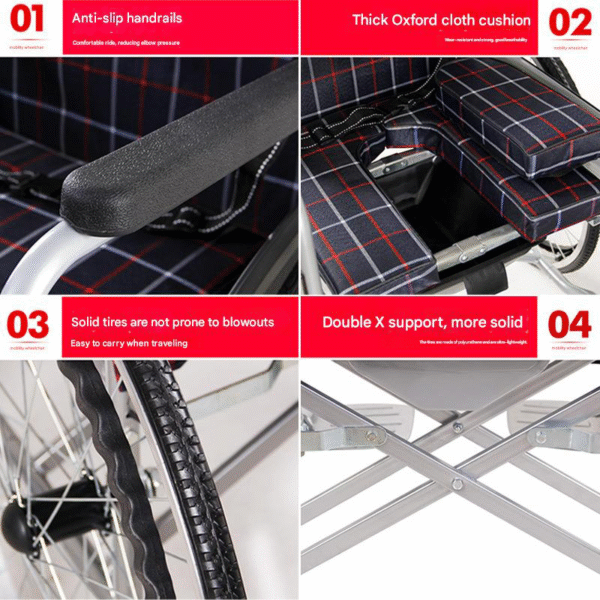 Foldable Lightweight Wheelchair with Built-In Toilet, Thickened Frame for Elderly - Image 3