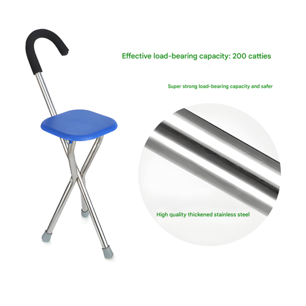 Foldable Stainless Steel Cane Stool with Seat, Non-Slip Walking Aid - Image 3