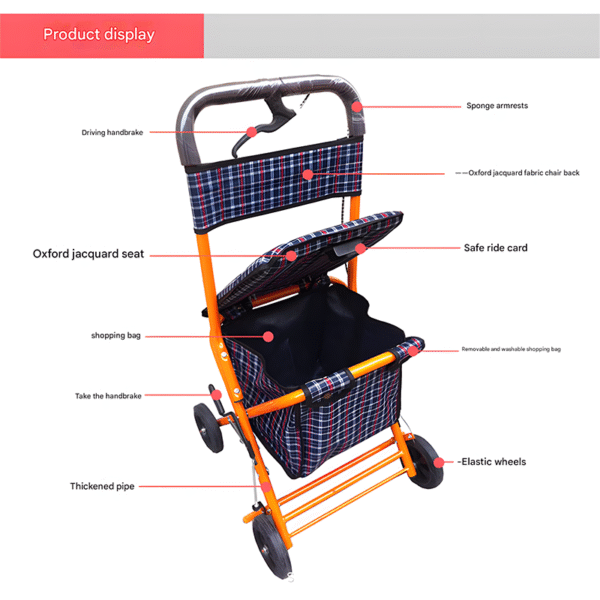 Foldable Four-Wheel Shopping Cart with Seat, Lightweight Walker for Seniors - Bild 3